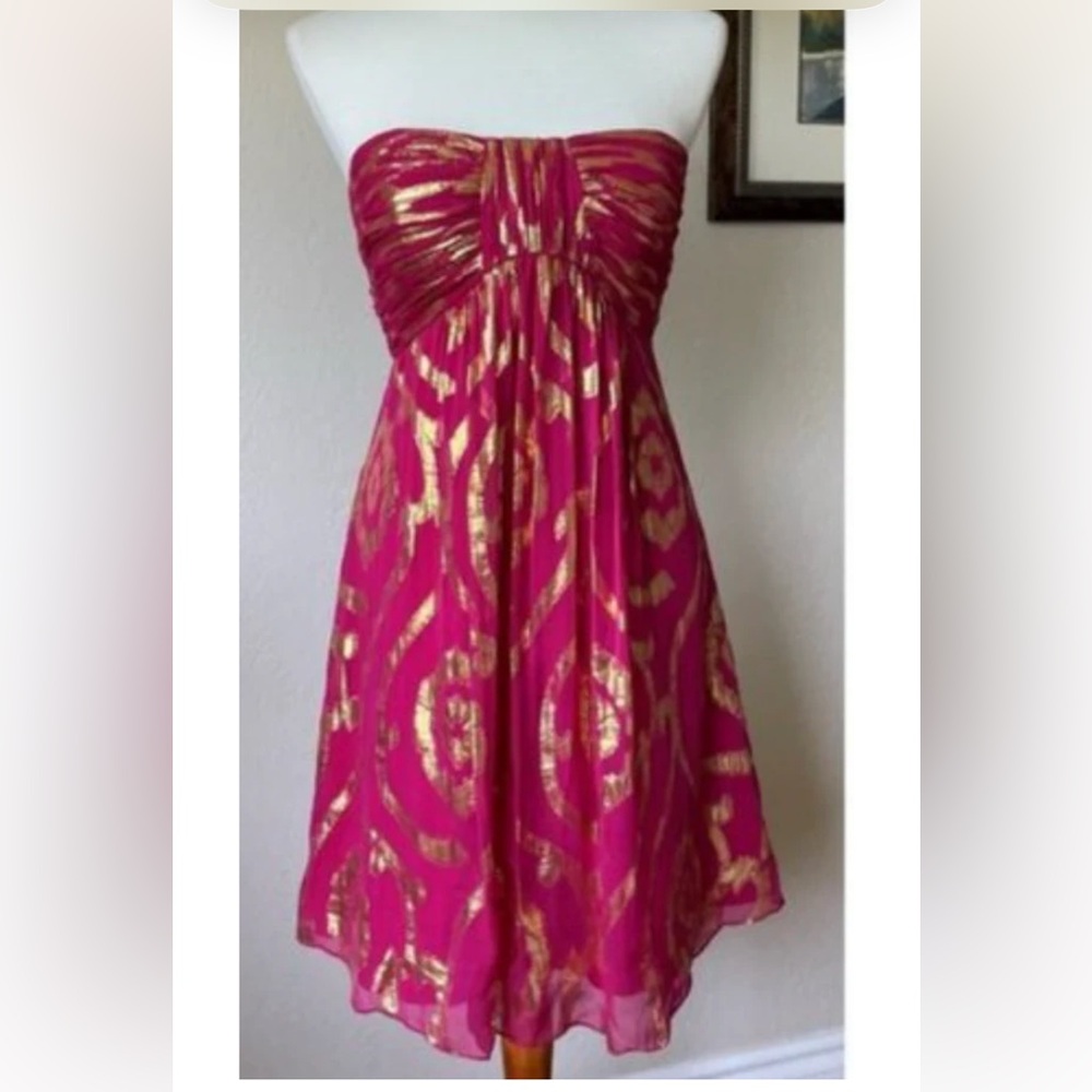 Oleg Cassini Magenta and Gold Mini Dress